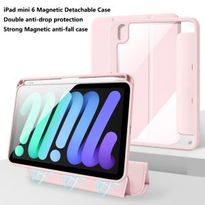 【New】iPad case 2024 ipad mini7 A17Pro Mini6 8.3 inch Magnetic Detachable Protective Cover tri-fold Cracket Built-in Pen Holder