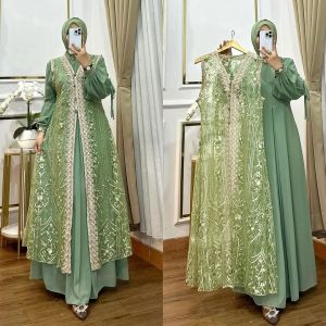 Elly fashion/Naura Dress Matt Ceruty Mix Renda/Dress kondangan/Gamis brukat/Dress lebaran/Baju dress
