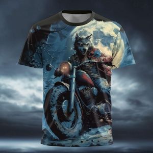 [Local Stock] VCC Funny Werewolf Print T Shirt For Men Fashion Motorcycle Pattern Oversized Short Sleeve Summer Streetwear Casual O-neck Trend Top