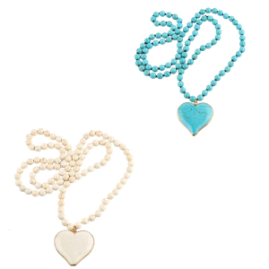 Womens Bohemian Turquoise Necklace with Heart Pendant Vintage Ethnic Style Neckchain Long Sweater Chain Accessory