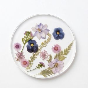 TEWUB Colorful Acrylic Coasters Round Sweet Floral Print Coasters Elegant Transparent Insulation Pad Kitchen