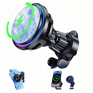 2025 Magnetic Wireless Car Charger X82 Fast Charging Ice Cooling Radiator RGB Phone Holder new