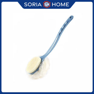 2 in1 Natural Loofah Body Scrub Brush Set Soft Bristles Curved Long Handle Bath Back Scrubber