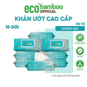 [ECOBAMBOO OFFICIAL]_Thùng 10 gói Khăn ướt 100 tờ cho bé Happy Kids Không Mùi không paraben cao cấp