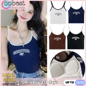 oobest 【Delivery 2-3 days】Letter Print Cropped Camisole Top Sweet &ampamp Tight Fit Going Out Cami Slim Fit Layering Top for Women