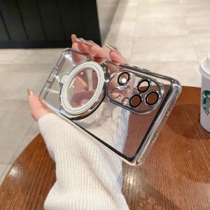 For Huawei P50 P40 P30 Pro Case Plating Transparen Support Wireless Charging Rotatable Ring Stand Camera Protector Phone Cover
