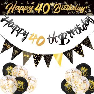 Birthday Decorations for Men Black Gold Happy Birthday Banners and Balloons Set for Party Supplies