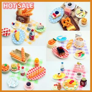 🔥🔥🔥dingdaocunz 1Set Dollhouse Mini Breakfast Play Dim Sum Bread Jam Plate Model Miniature Kitchen Cooking Baking Model DIY Doll Accessories