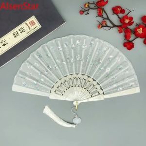 xpkQ Embroidery Sequin Folding Fan Chinese Style Lolita Dance Hand Fan with Pendant Gift Costume Accessories Wedding Party Decoration 3H4K8