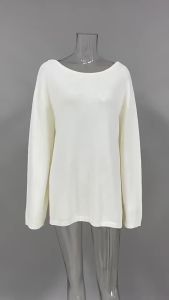 MSCSZ 100% Cotton Knit Sweater For Women Backless Long Sleeve Oversized Sweater Y2K Fall Casual Pullover Sweaters White Blue