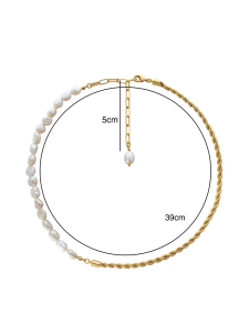 สร้อยคอโซ่ไข่มุกน้ำจืดรูปทรงพิเศษแฟชั่นสไตล์เกาหลีสร้อยคอหรูหราขนาดเล็กชุบทอง14k