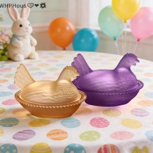 WP💓💛💖 Plastic Candy Dish With Lid Hen-Shaped Chicken Fruit Bowl Dessert Snacks Plate Retro Bowl Jar For Home Office Tabletop Decor