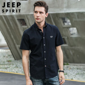 JEEP SPIRIT เสื้อเชิ้ตแขนสั้นผู้ชายเสื้อเชิ้ตแฟชั่นผ้าฝ้ายสีพื้นทรงหลวมแบบลำลองธุรกิจใหม่สำหรับฤดูร้อน