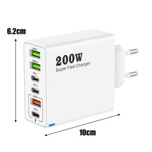 200W 6 Port USB C Charger Super Fast Charging PD3.0 USB C Type C Mobile Phone Charger For iPhone 16 SE4 Samsung Xiaomi ipad