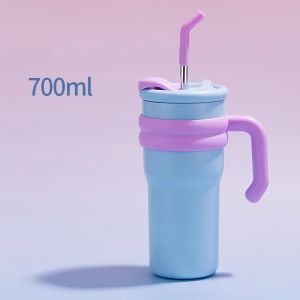 Fashion 700ML/850ML Insulated Cup Cartoon Stainless Steel Drinking Straw Cup with Handle Large Capacity Car Coffee Mug