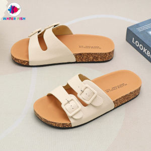 Waterfish brand summer womens flat slippers cork soled womens shoes beach shoes wear double buckle open toe sandals