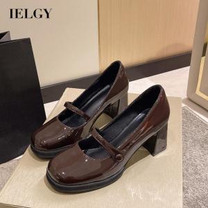 IELGY high heels womens retro niche design one word with square toe Mary Jane shoes women