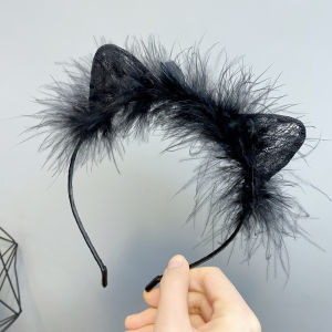 Zy Fashion Plush Lace Cat Ears Bell Headband for Women Korean Style Elegant  Fashion Girl Hair band Party Cosplay