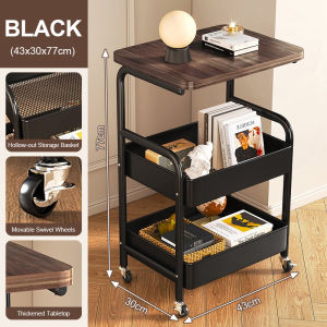 Colorlab 3 Tier Mobile Storage Cart with Wooden Top Lockable Wheels Snack Organizer For Bedroom Kitchen