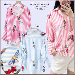 Kemeja Wanita Lengan Panjang Murah (IMPKR003 Embro Shirt Pinkred/ Blue