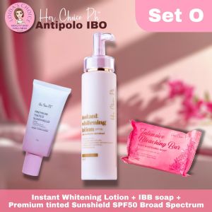 Her Choice Ph SET O - Instant Whitening Lotion + IBB Soap + Premium Tinted Sunshield SPF50 Broad Spectrum for Comprehensive Skincare