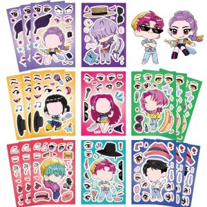 8/12Pcs K-Pop Jigsaw Puzzle Stickers Witch Hunter Make A Face Stickers DIY Handicrafts Waterproof Repeatable Sticker
