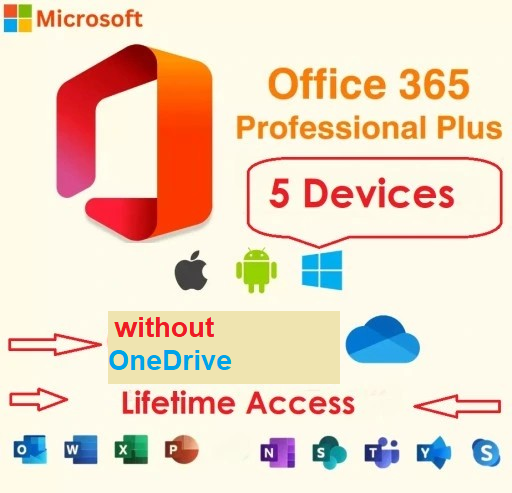 5 x Office 365 Professional Plus 2024 lifetime use on up to 5 devices ...