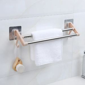 Stainless Steel Wall Mounted Double Shelf Bathroom Towel Rack KMV Trading