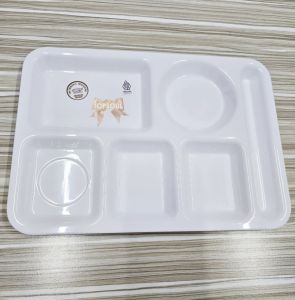 Nampan Makan Sekat 6 / Wadah Piring Saji Putih Tray Set Hotel Resto Kafe White Platter Melamin Golden Dragon PC2214