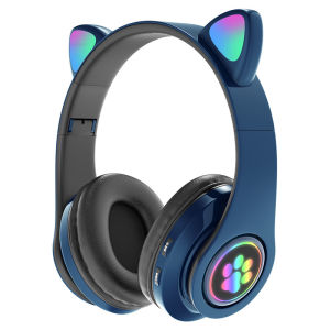 DISOUR B39M STN28 Cute Flash Light Cat Ears Wireless Headphones LED RGB Breathing Gaming Stereo HIFI Bass Foldable Bluetooth Earphones CVC6.0 With Mic For Girl Kids Gift PC