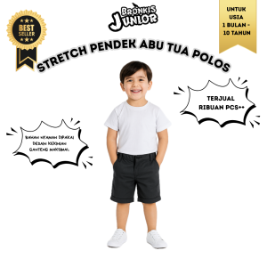 Bronkis Junior Celana Pendek Anak Laki Laki Bahan Stretch Warna Abu Tua Usia 1 Bulan Sampai 10 Tahun