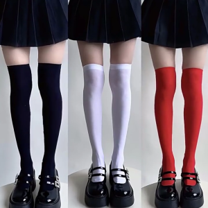 Women Teen Japanese Anime JK Girl Colorful Opaque Thigh High Stockings Aesthetic Thin Silk Over Knee Long Socks Hosiery