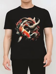 Kaos Pria  Gambar 3D Premium Ikan Koi Bunga  Katun 24s H0451 By Hans & Co