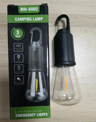 Portable LED Camping Light Bulb with Hook Lighting Lantern Type-C Charging Waterproof Outdoor Lamp for Hiking Fishing