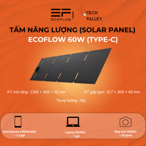 EcoFlow 60W Portable Solar Panel Charger Type-C Waterproof Lightweight with Charging Cable - Suitable for Smartphones/Laptops/Cameras
