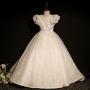 Handmade Summer Bridesmaid White Long Tulle Girl Dress Children Clothing Party Wedding Princess Dresses Kids Clothes