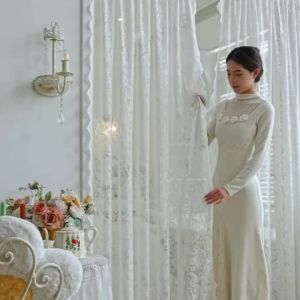 Lace Door Curtain Curtain Gauze Curtain French Style Perforation-Free Velcro Lace Gauze Curtain Bedroom ins Retro Pastoral Balcony Gauze Bay Window蕾丝门窗帘纱布窗帘法式无孔维可牢尼龙搭扣蕾丝纱布窗帘卧室复古田园阳台纱布凸窗