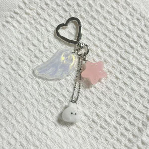 LYM Y2K Aesthetic Angel Wings Star Bunny Keychain Trendy Girly Keyring Mobile Phone Lanyard Bag Pendant Key Accessories