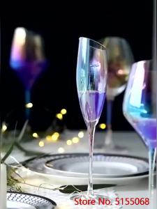 แก้วไวน์คริสตัลสีมุก 2 ชิ้น สำหรับงานแต่งงาน แก้วเครื่องดื่มเคลือบสีรุ้ง แก้วบอร์โดซ์เฉียง แก้วแชมเปญ