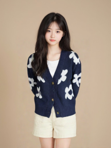 Cardigan Crop Rajut Wanita Motif Flower
