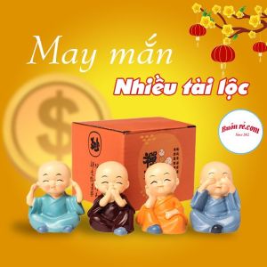 Bộ tượng tứ không bốn chú tiểu dễ thương ngộ nghĩnh - Dùng để bàn làm việc  ô tô mang nhiều may mắn