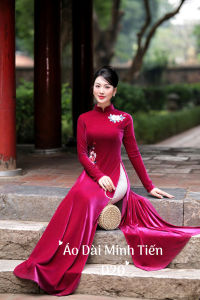Áo Dài Chất Liệu Nhung The Cao Cấp - Hàng May Và Thêu Thủ Công Tỉ Mỉ Từng Áo - Mã D20 Màu Hồng