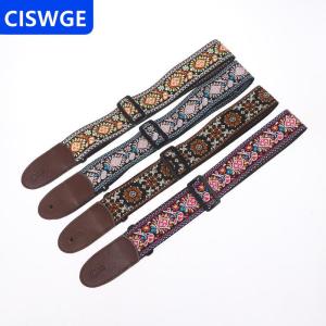 [COD] CISWGE Guitar Strap Bass Cotton Leather Embroidery Straps Adjustable Neck Strap Electric Acoustic Guitar Bass Accessories