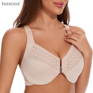 Sheroine Plus Size Lace Bra Front Closure Full Coverage Underwire Unpadded Racerback Bra Supportive and Comfort for Daily Wear2026