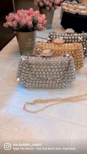 Tas Pesta KIMBERLLY Embellished Crystal Box Clutch