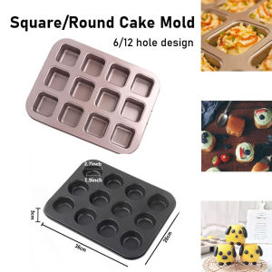 6/12 Cups Muffine Baking Pan Square Round Cupcake Mold Mini Bread Baking Pan Non-Stick Cupcake Baking Mold Oven Trays