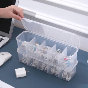 5 Grid Data Cable Storage Box Large-capacity Transparent Charger Cable Cord Organizer Sock Storage Box