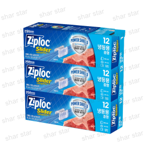 Slider Ziplock Freezer Power Shield Standing Zipper Bag Medium 12 Sheets 3 Pack Durable Sliding Zipper Organizer Pack Korea Original