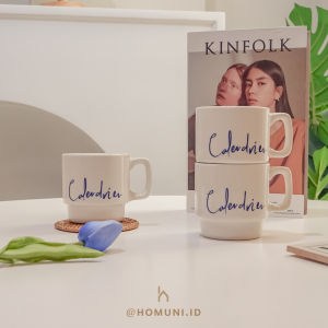 Calendrier Ceramic Mug Aesthetic Ala Korea/Vintage Glass Cup Milk Tea Coffee/Gelas Teh Kopi Susu Cantik Estetik/Latin Letter