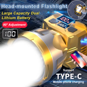 ไฟฉายคาดหัวกำลังสูง ไฟฉายทรงพลัง กันน้ำ ไฟฉายสว่างมาก ใช้งานได้ยาวนาน